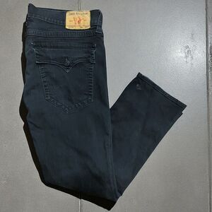 True Religion Ricky Relaxed Straight Flap Pocket Black Denim Jeans Men's 40 x 32